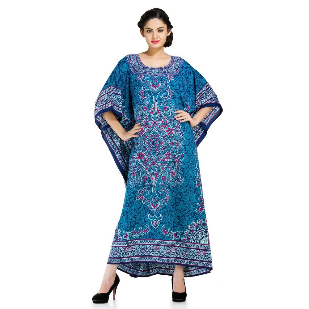 Gypsie Blu Plus Size Floral Print Kaftan Beach Cover-Up Maxi Dresses for Women - Picture 4 of 7